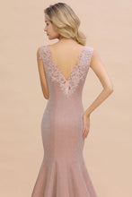 Elegant Mermaid Evening Party Dress Sleeveless V-neck Silk Slim Prom Gown