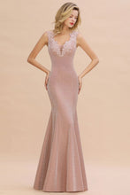 Elegant Mermaid Evening Party Dress Sleeveless V-neck Silk Slim Prom Gown