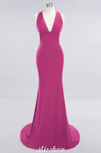 Elegant Mermaid Halter Evening Dress Simple Sleeveless Floor Length Party Gown