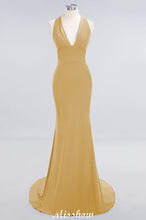 Elegant Mermaid Halter Evening Dress Simple Sleeveless Floor Length Party Gown