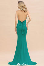 Elegant Mermaid Halter Evening Dress Simple Sleeveless Floor Length Party Gown