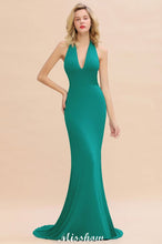 Elegant Mermaid Halter Evening Dress Simple Sleeveless Floor Length Party Gown