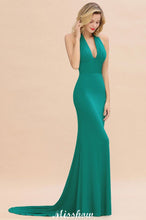 Elegant Mermaid Halter Evening Dress Simple Sleeveless Floor Length Party Gown
