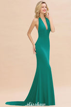 Elegant Mermaid Halter Evening Dress Simple Sleeveless Floor Length Party Gown