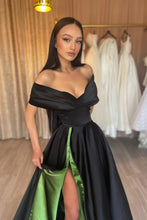 Elegant Off-the-shoulder V-neck Sleeveless A-line Prom Dress With Slit