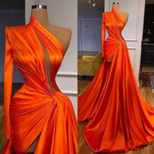 Elegant One Shoulder Long Sleeves Split Front Prom Dress