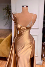 Elegant One Shoulder Sequined Long Sleeve Prom Dress With Slit
