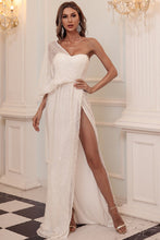 Elegant One Shoulder Sequins Split Mermaid Prom Dress