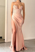 Elegant Peach V-neck Mermaid Evening Dresses Long Simple Prom Dresses With Slit