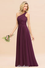 Elegant Ruffles One Shoulder Prom Dresses | A-Line Sleeveless Evening Dresses