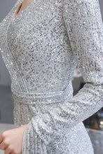 Elegant Sequined Burgundy V-Neck Mermaid Cocktail Party Dress Floor Length