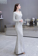 Elegant Sequined Burgundy V-Neck Mermaid Cocktail Party Dress Floor Length