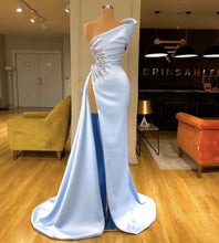 Elegant Sleeveless Evening Dresses Sky Blue Long Prom Dresses With Slit