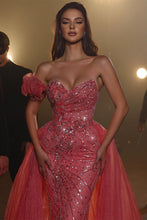 Elegant Sleeveless Pink Sweetheart Panel Mermaid Prom Dresses With Sequins