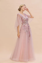 Elegant Tulle A-line Floral Wedding Dress Puffy Long Sleeves Evening Party Dress