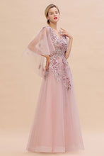 Elegant Tulle A-line Floral Wedding Dress Puffy Long Sleeves Evening Party Dress