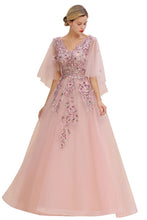 Elegant Tulle A-line Floral Wedding Dress Puffy Long Sleeves Evening Party Dress