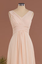 Elegant V-Neck Ruffles Simple Formal Dresses | A-Line Sleeveless Chiffon Evening Dresses