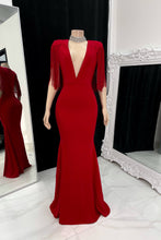 Elegant V-neck Sleeveless Mermaid Prom Dress With Tassels