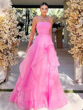 Elisa |Light Pink A Line Strapless Organza Prom Dress