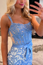 Elise | Gorgeous Mermaid Scoop Neck Blue Lace Prom Dress