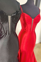 Elori | Plunge Neck Black Satin Mermaid Long Prom Dress