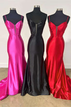 Elori | Plunge Neck Black Satin Mermaid Long Prom Dress