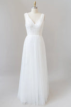 A-line Straps V-neck Chiffon Open Back Long Wedding Dress