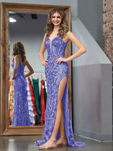 Purple Sheath Sequins Long Prom Dress with Slit