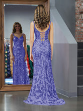 Purple Sheath Sequins Long Prom Dress with Slit