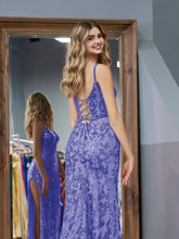 Purple Sheath Sequins Long Prom Dress with Slit