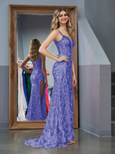 Purple Sheath Sequins Long Prom Dress with Slit