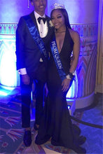 Excellent Long Mermaid Halter Open Back Black Prom Dress