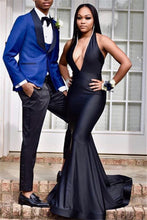 Excellent Long Mermaid Halter Open Back Black Prom Dress