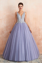 Excellent Long Princess V-neck Sleeveless Tulle Backless Prom Dress
