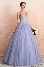 Excellent Long Princess V-neck Sleeveless Tulle Backless Prom Dress