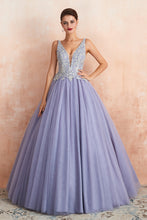 Excellent Long Princess V-neck Sleeveless Tulle Backless Prom Dress