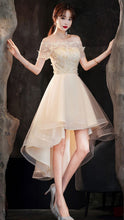 Champagne tulle high low prom dress champagne evening dress Y983