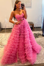 Reyna |Ball Gown Sweetheart Pink Tiered Printed Tulle Prom Dress