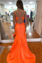 Orange Mermaid Long Prom Dresses Formal Evening Gowns Y486