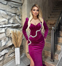 Fabulous Long Sleeves Mermaid Sweetheart Velvet Formal Prom Dresses with Slit