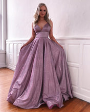 Fascinating Long A-line V-neck Bright silk Prom Dress with Pockets