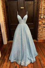 Chic V Neck Sequin Long Prom Dress, A Line Formal Evening Dresses Y04