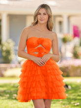 Strapless Tiered Ruffle Tulle Short Homecoming Dress With Flowers