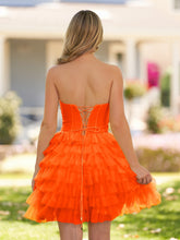 Strapless Tiered Ruffle Tulle Short Homecoming Dress With Flowers