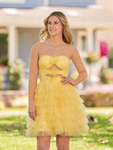Strapless Tiered Ruffle Tulle Short Homecoming Dress With Flowers