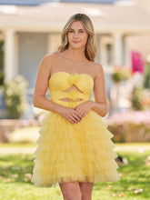 Strapless Tiered Ruffle Tulle Short Homecoming Dress With Flowers