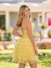 Strapless Tiered Ruffle Tulle Short Homecoming Dress With Flowers