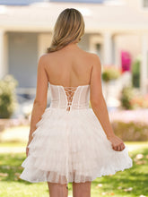 Strapless Tiered Ruffle Tulle Short Homecoming Dress With Flowers