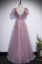 Pink tulle sequins long prom dress pink evening dress s61